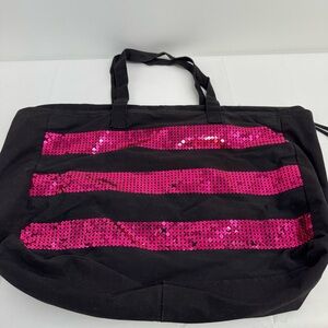 Victoria's Secret Lg Black Canvas LIMITED EDITION LOVE Sequin Tote Bag
